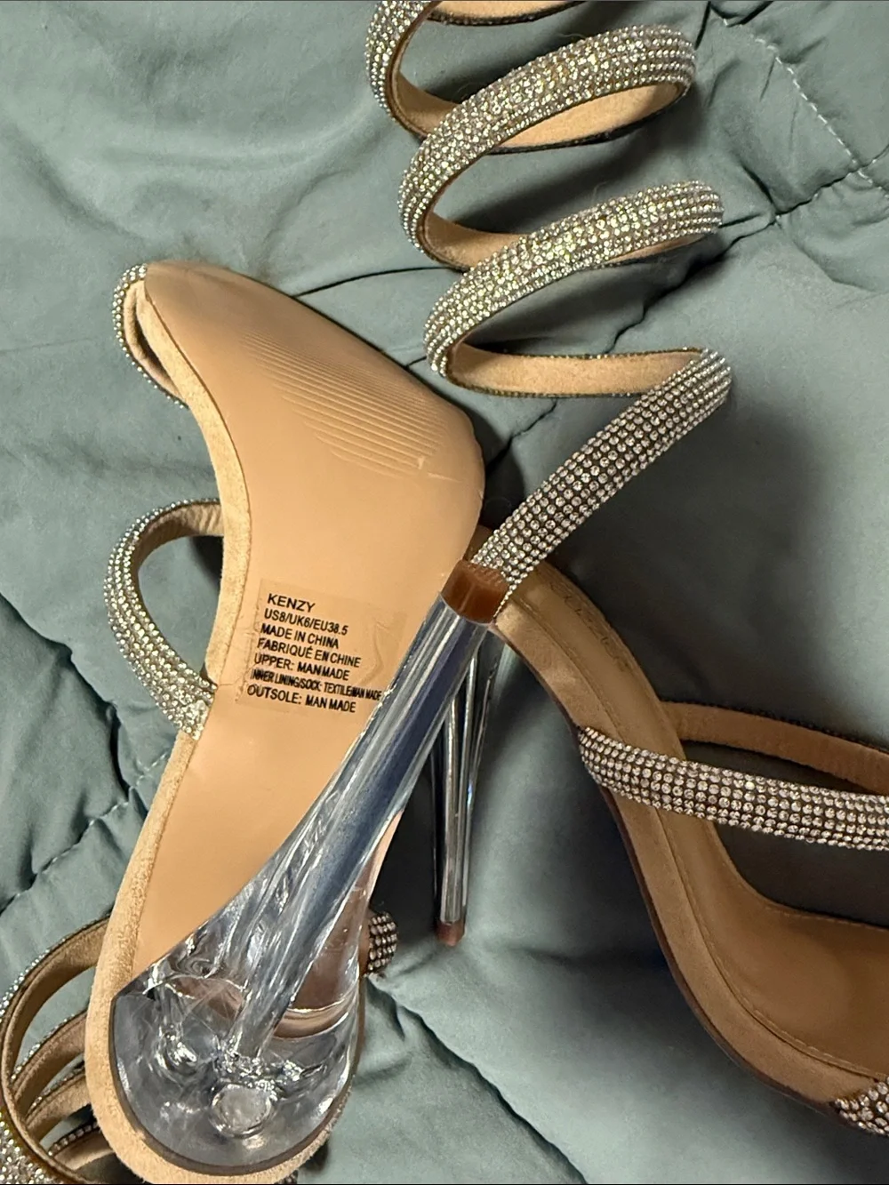 Rhinestone Spiral Strap Nude High Heel Sandals
